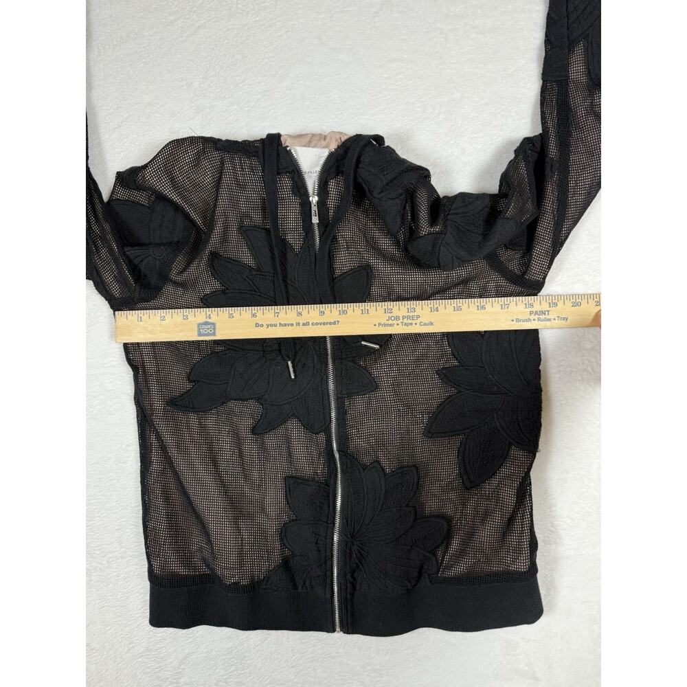 Anthropologie AVEC LES FILLES Mesh Hoodie Sz M Black Blush Floral Embroidery Zip - Picture 6 of 9